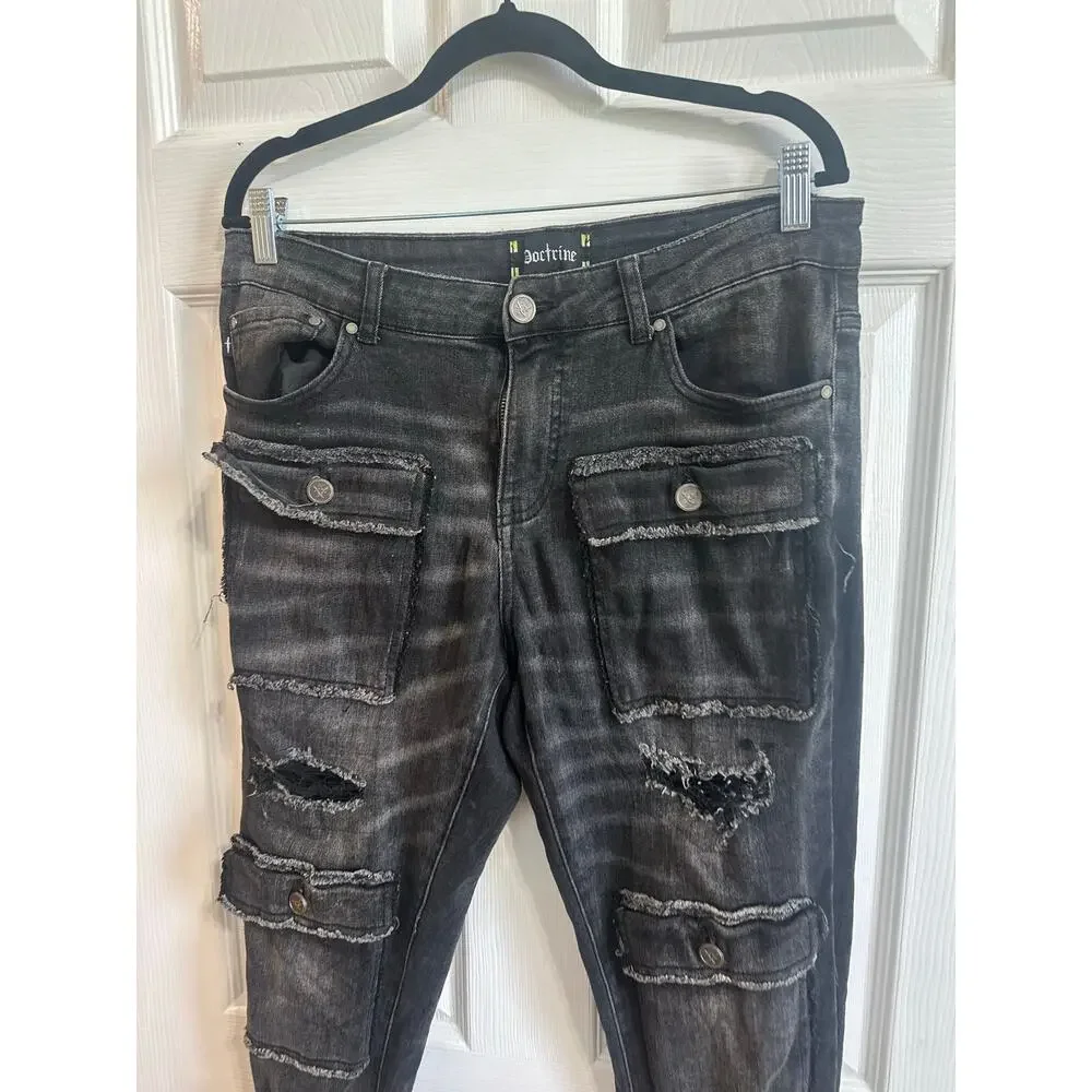 Doctrine Savant Stacked Jeans Black Sz 32 Men’s Denim Streetwear Nice!
